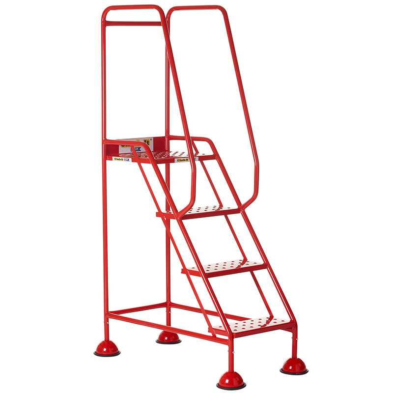 Climb-It 4 Tread Domed Feet Safety Steps - Punched Metal Treads - 1725 x 580 x 985mm - Red