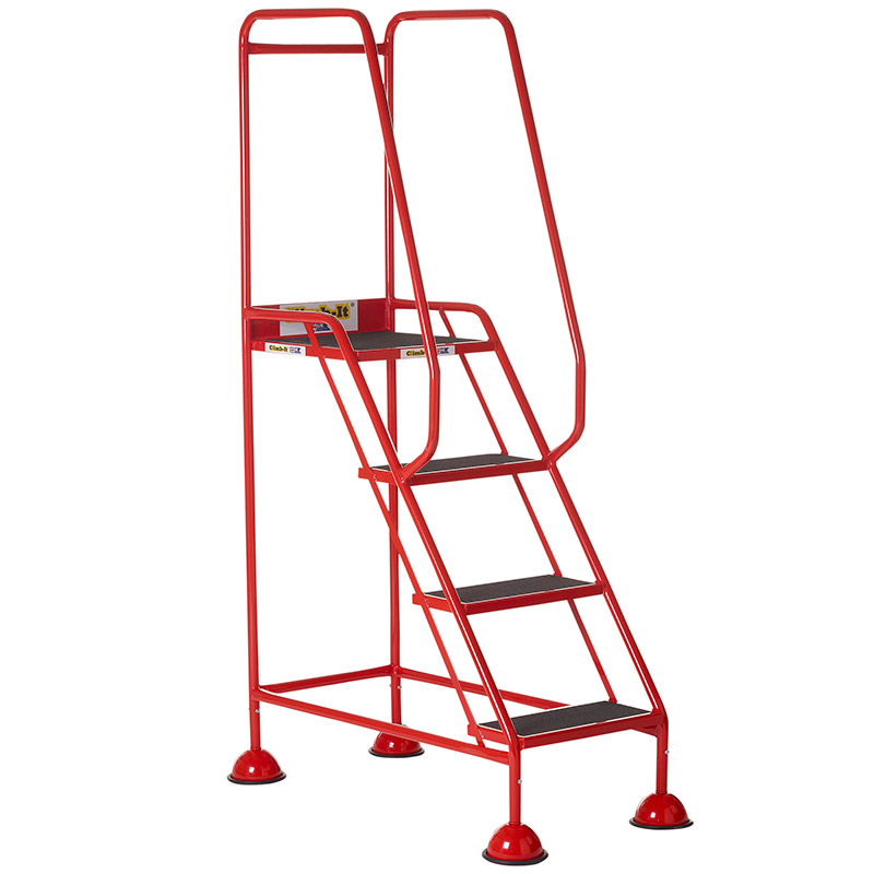 Climb-It 4 Tread Domed Feet Safety Steps - Anti-Slip Rubber Treads - 1725 x 580 x 985mm - Red