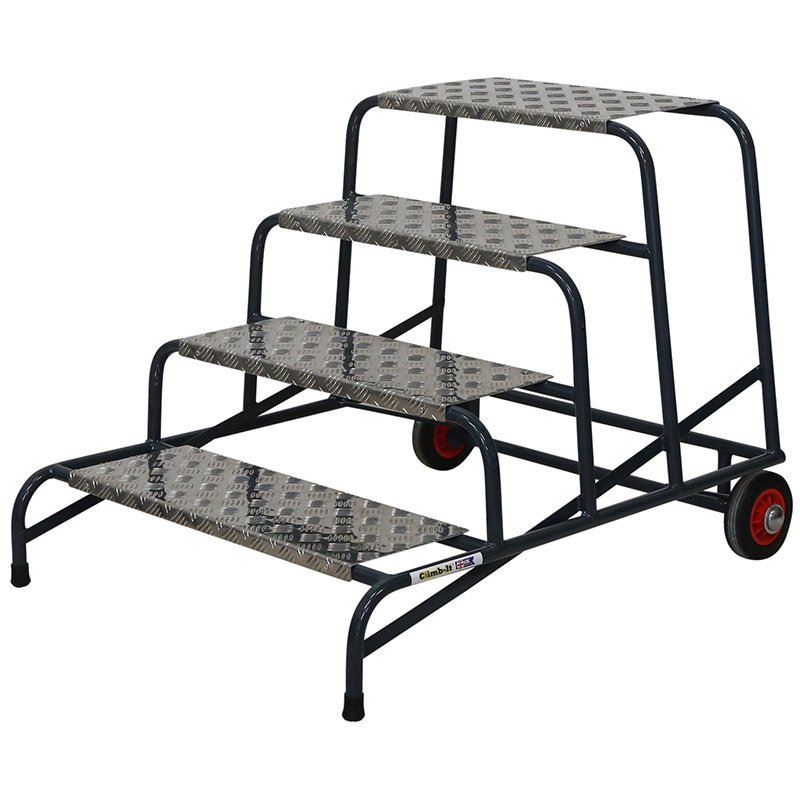 Climb-It 4 Tread Wide Work Steps with Wheels - 800mm High Platform - 800 x 870 x 1100mm