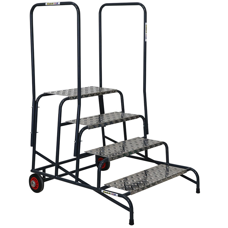 Climb-It 4 Tread Wide Work Steps with Wheels & Dual Handrails - 800mm High Platform - 800 x 870 x 1100mm