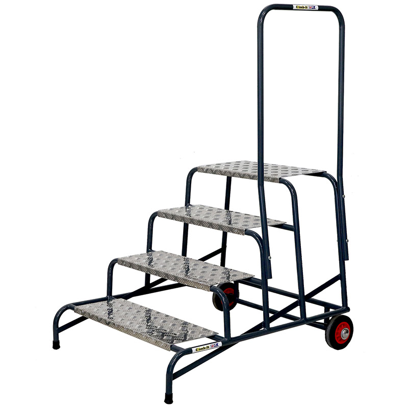 Climb-It 4 Tread Wide Work Steps with Wheels & Handrail - 800mm High Platform - 800 x 870 x 1100