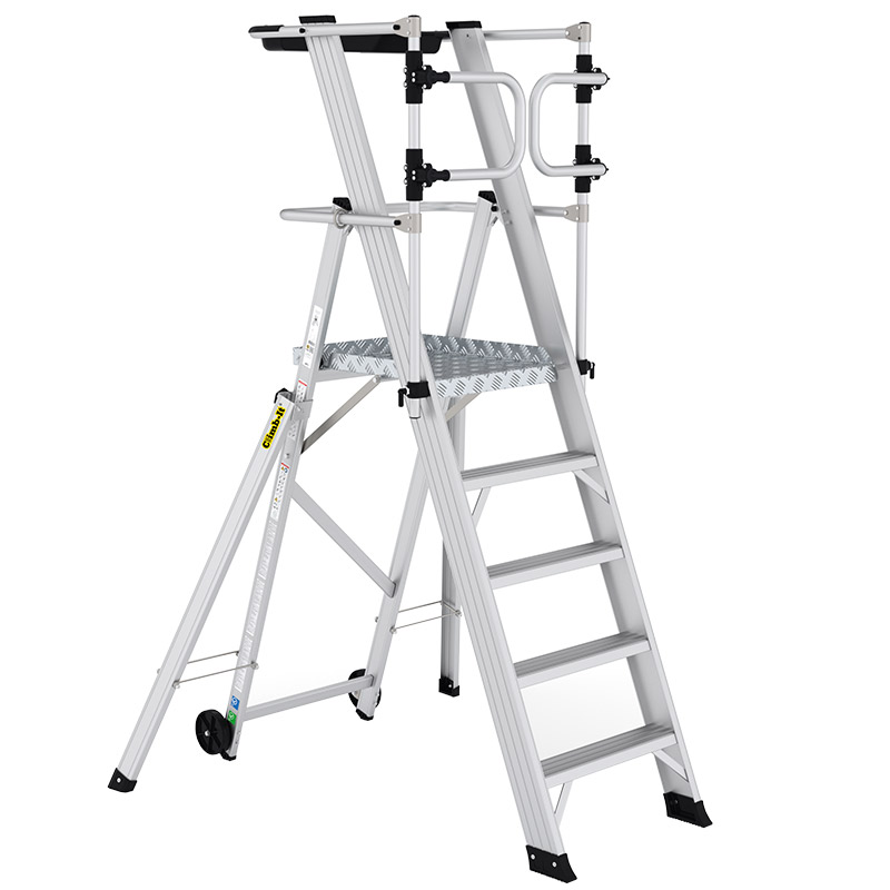 Climb-It Large Platform Folding Steps with Safety Gates - 5 Tread