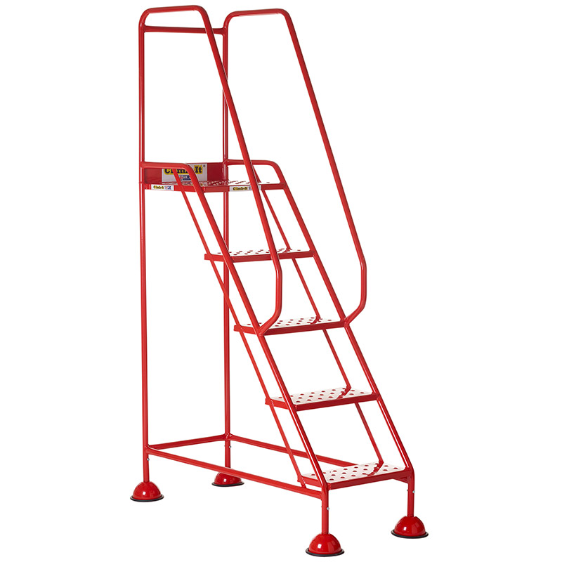 Climb-It 5 Tread Domed Feet Safety Steps - Punched Metal Treads - 2030 x 610 x 1150mm - Red