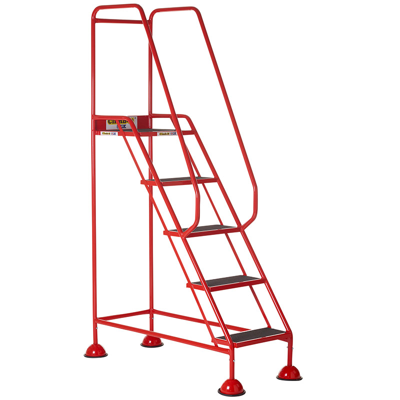 Climb-It 5 Tread Domed Feet Safety Steps - Anti-Slip Rubber Treads - 2030 x 610 x 1150mm - Red