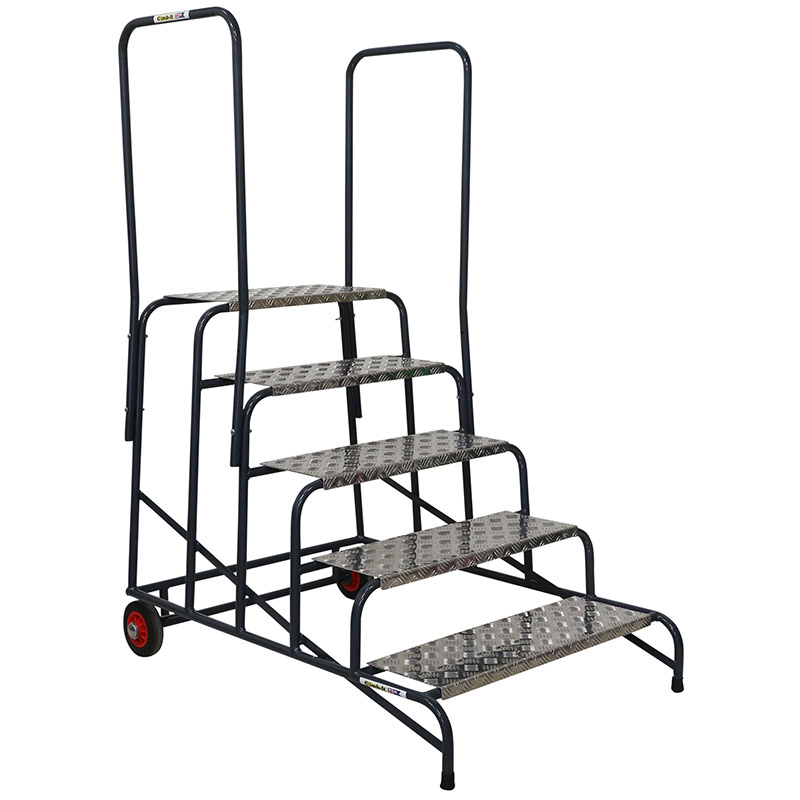Climb-It 5 Tread Wide Work Steps with Wheels & Dual Handrail - 1000mm Platform - 1000 x 880 x 1300mm