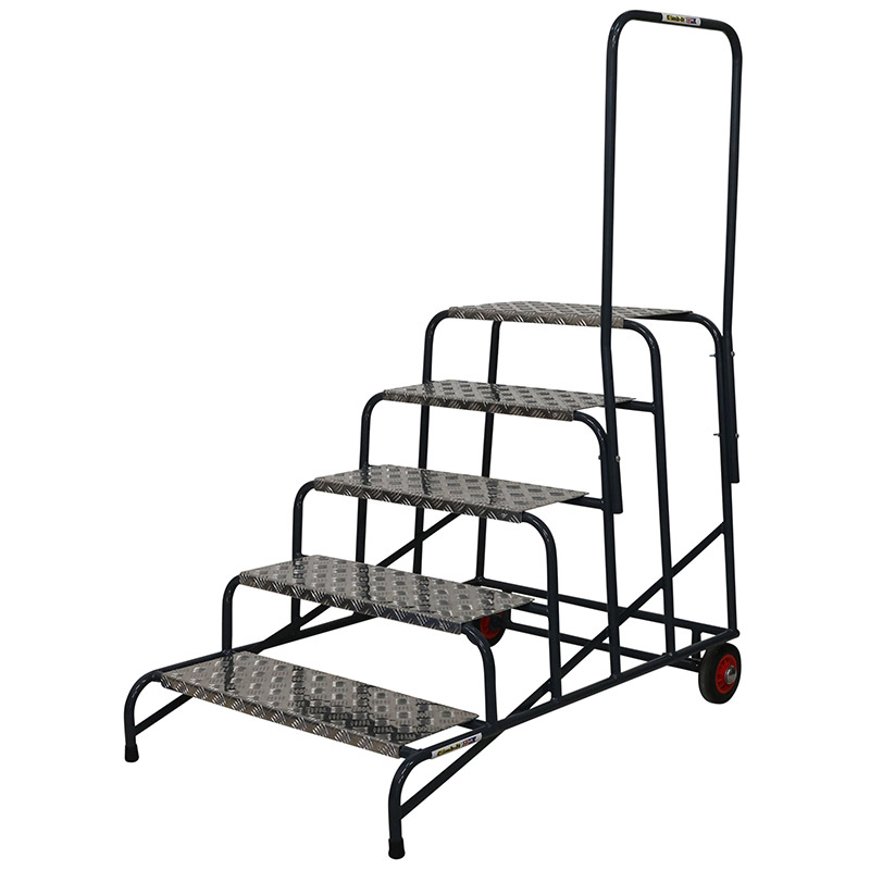 Climb-It 5 Tread Wide Work Steps with Wheels & Handrail - 1000mm High Platform - 1000 x 880 x 1300mm