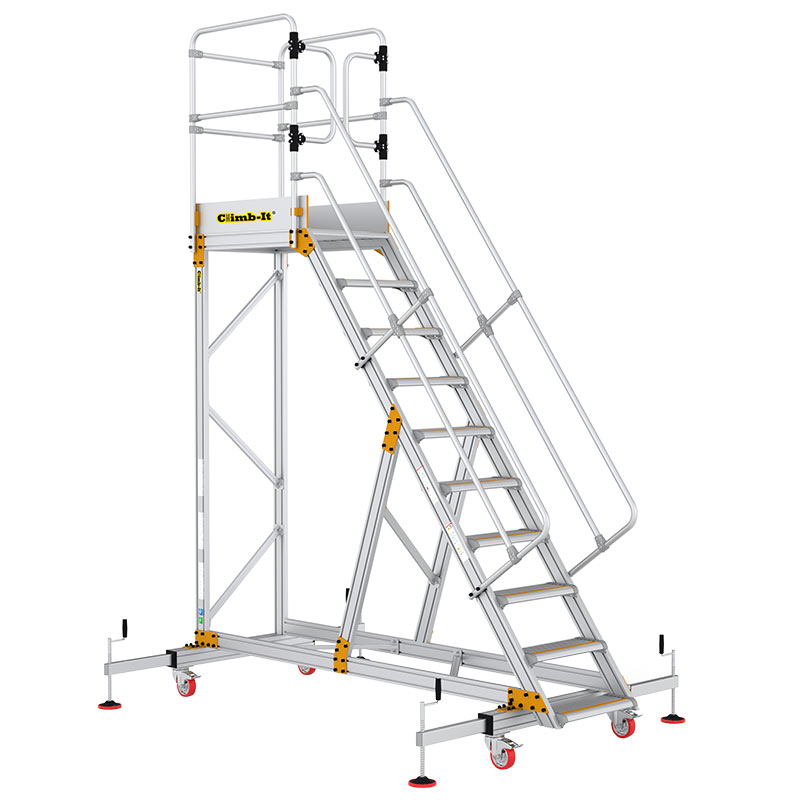 Climb-It 10-Tread XL Platform Aluminium Safety Steps with Stabilisers - 2250mm high platform