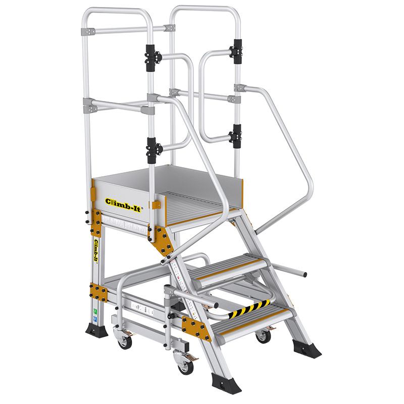 Climb-It 3-Tread Aluminium Safety Steps with Lock - 750mm High Platform - EN131 Professional Rated
