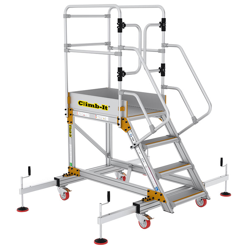 Climb-It 4-Tread Extra Large Platform Aluminium Safety Steps with Adjustable Stabilisers - 1000mm platform height