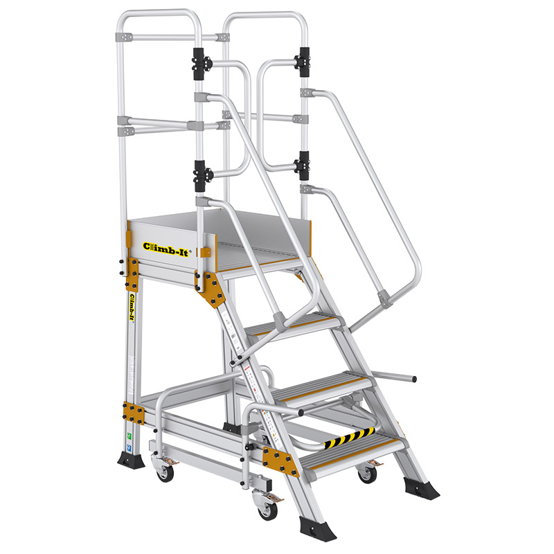 Climb-It 4-Tread Aluminium Safety Steps with Lock - 1000mm High Platform - EN131 Professional Rated