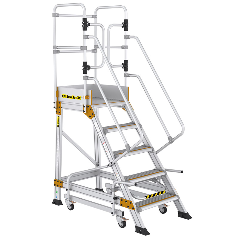 Climb-It 5-Tread Aluminium Safety Steps with Lock - 1250mm High Platform - EN131 Professional Rated