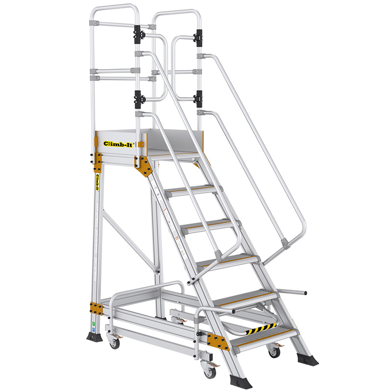 Climb-It 6-Tread Aluminium Safety Steps with Lock - 1500mm High Platform - EN131 Professional Rated