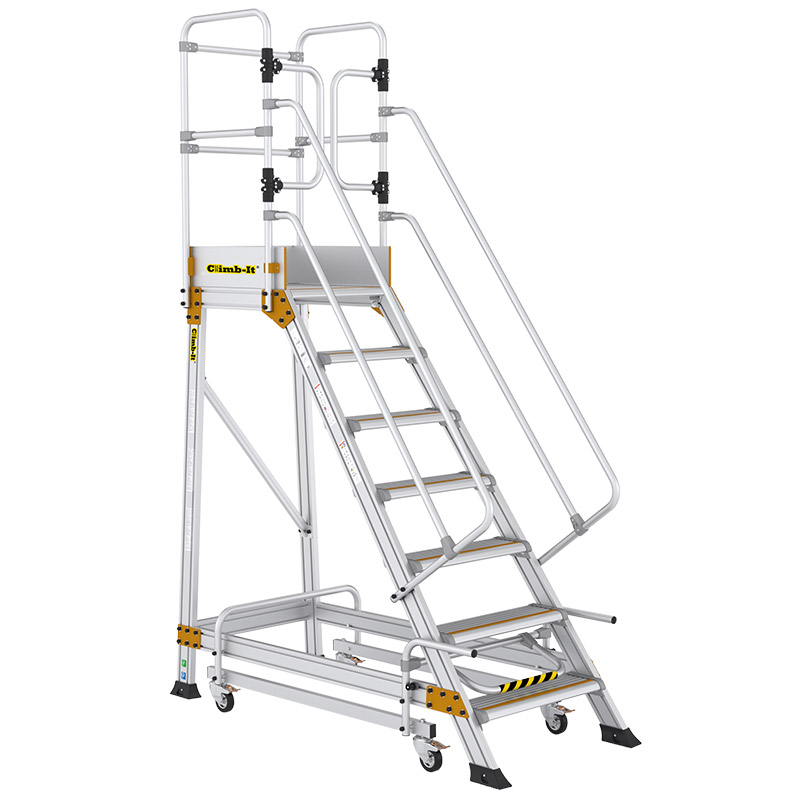 Climb-It 7-Tread Aluminium Safety Steps with Lock - 1750mm High Platform - EN131 Professional Rated