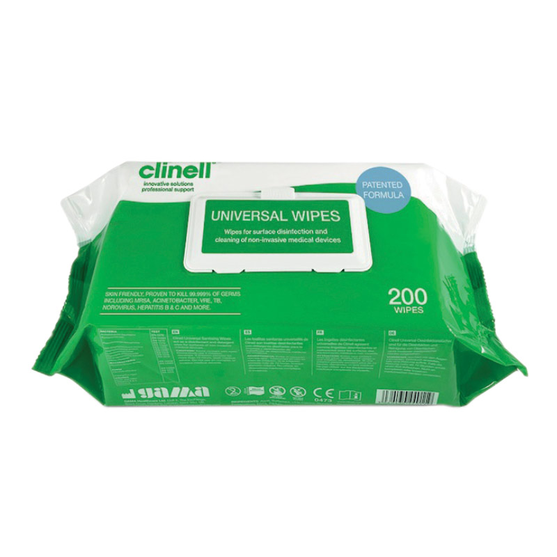 Clinell Universal Antibacterial Wipes - pack of 200