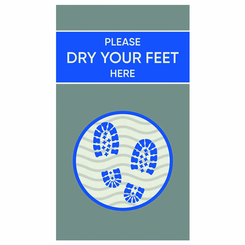 Disinfectant Entrance Mat printed with Please Dry Your Feet & Footprint Graphic - 6 x 850 x 1500mm