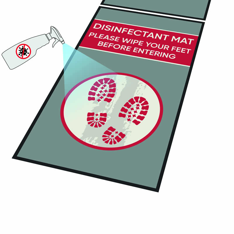 Disinfectant Entrance Mat printed with Please Wipe Your Feet Before Entering & Footprint Graphic - 6 x 850 x 1500mm
