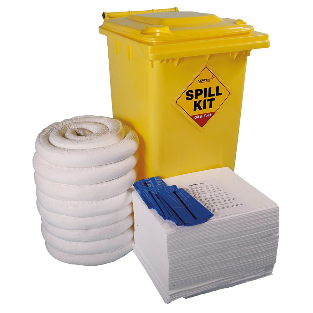 Oil & Fuel Emergency Spill Kits - 240 litre Drum Large Workshop Kit - Yellow Bin