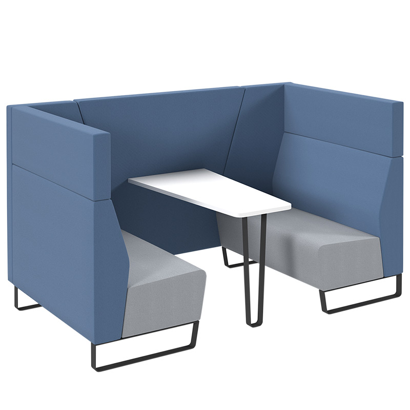 Encore Soft Seating Meeting Booth - Late Grey & Range Blue with White Table - 1270 x 2250 x 1295mm