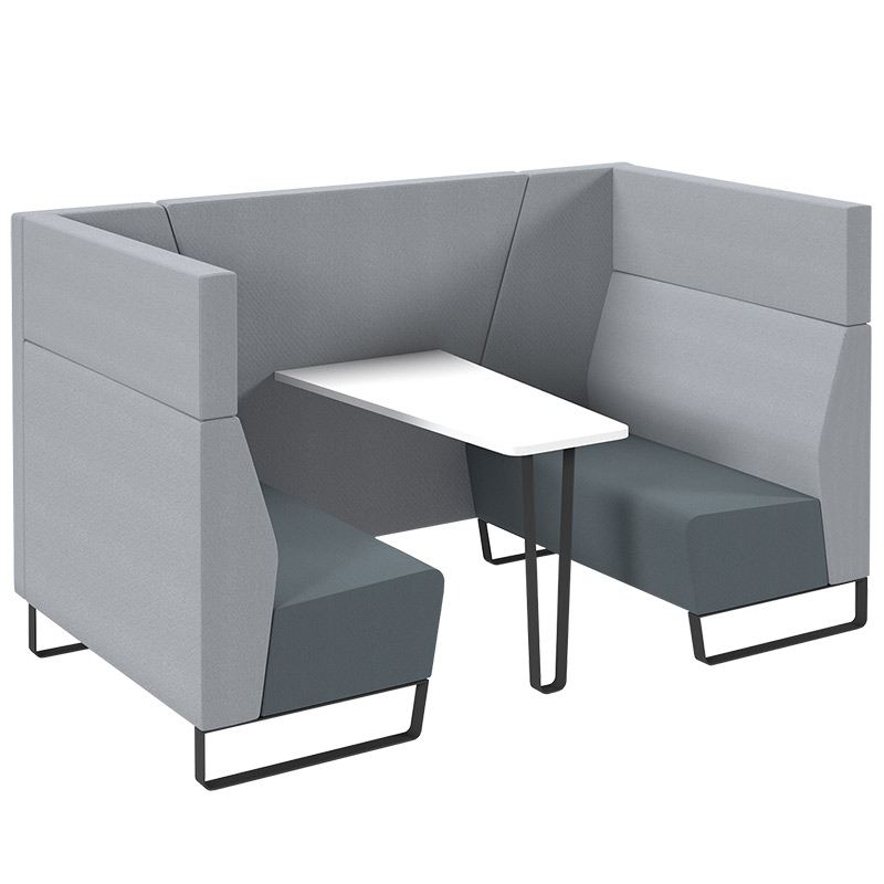 Encore Soft Seating Meeting Booth in Elapse Grey & Late Grey with White Table - 1270 x 2250 x 1295mm