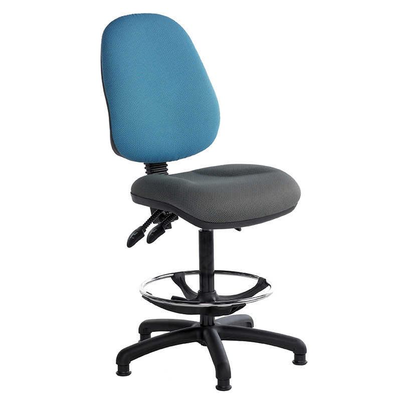 High-Lift Ergonomic  Two Tone Adjustable Operator Chair with Footring - 620mm to 880mm high