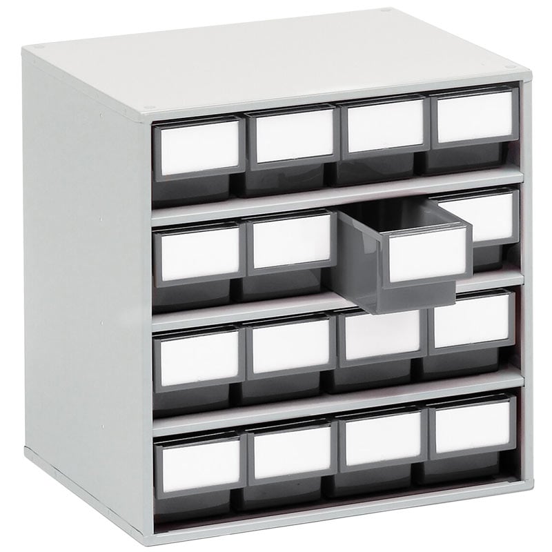 Small Parts Bin Cabinet - 82 x 186 x 400m with 8 Grey Bins - 82 x 186 x 400mm