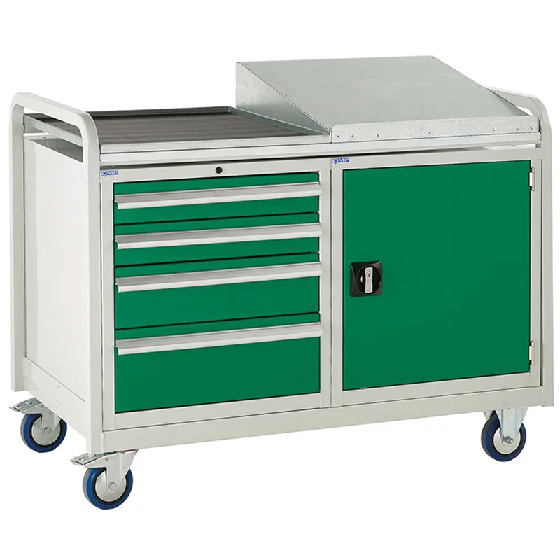 Euroslide Trolley Kit Tool Tray & Sloping Top, 1x500mm Cupboard & 4 Drawer Cabinet 2x100mm, 1x150mm & 1x200mm
