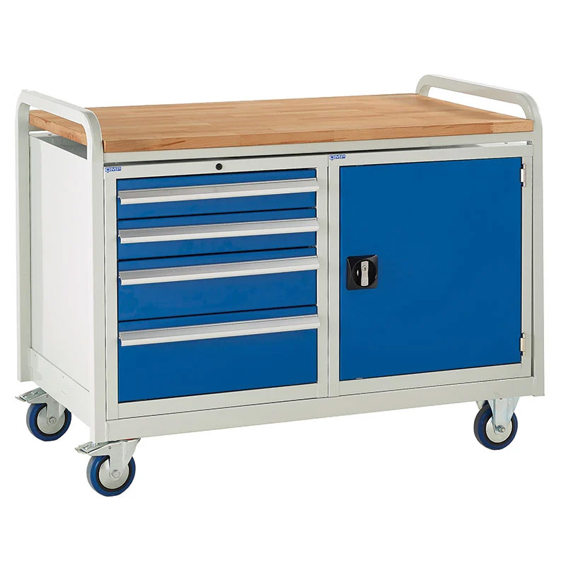 Euroslide Trolley Kit - Beech Top, 1x500mm Cupboard & 4 Drawer Cabinet 2x100mm, 1x150mm & 1x200mm