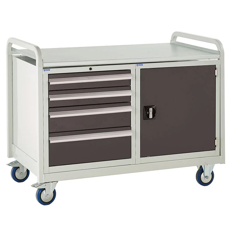 Euroslide Trolley Kit Steel Top, 1x500mm Cupboard & 4 Drawer Cabinet 2x100mm, 1x150mm & 1x200mm