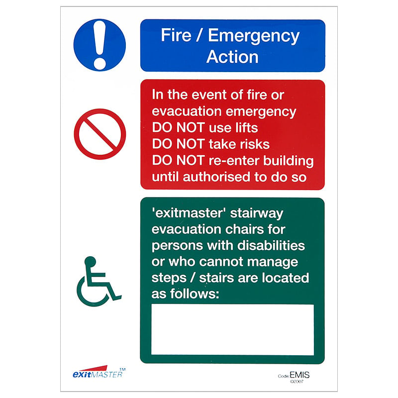 Evacuation Chair Location and Procedure Sign