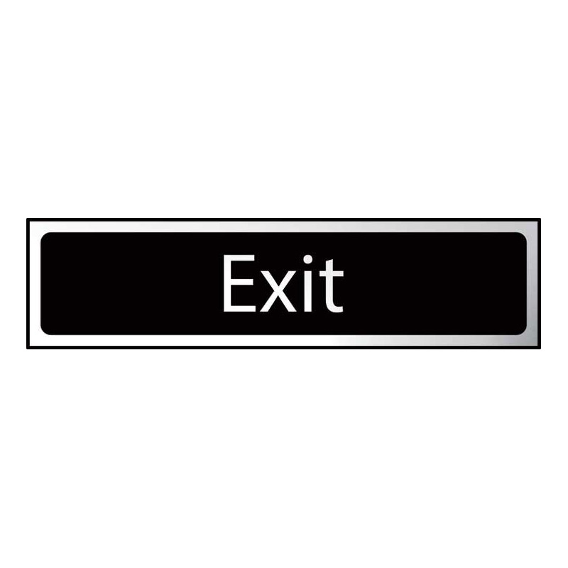 Exit Sign - Polished Chrome & Black Effect Laminate with Self-Adhesive Backing - 50 x 200mm