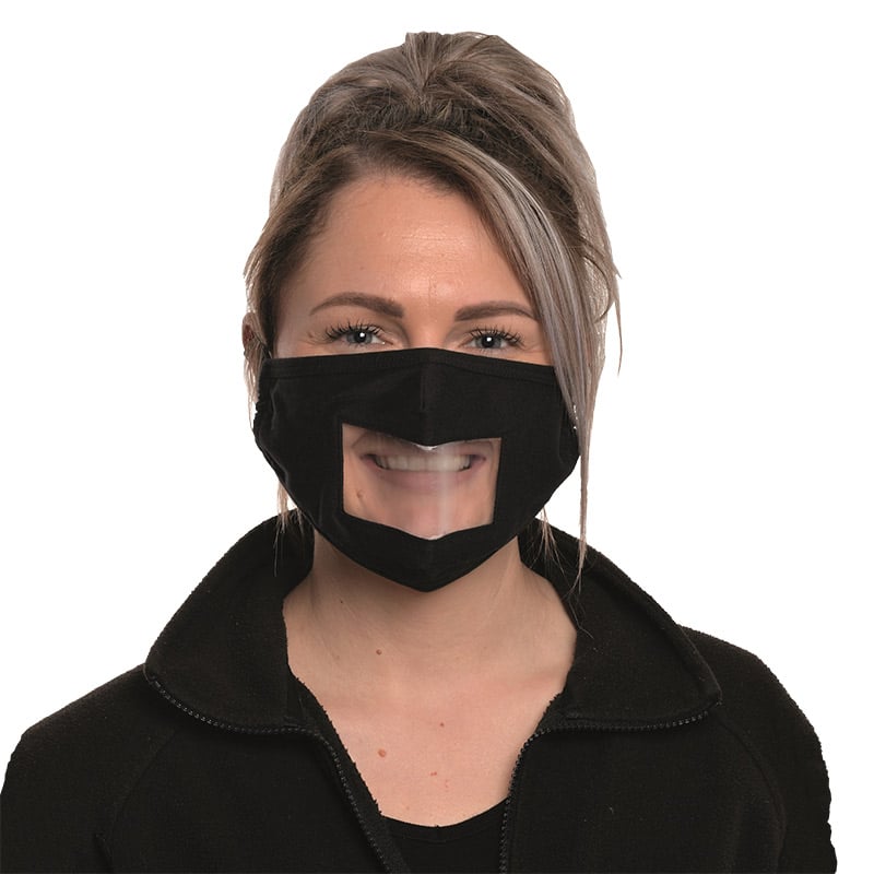 Unisex Black Face Mask with Clear Vision Panel (pack of 5)