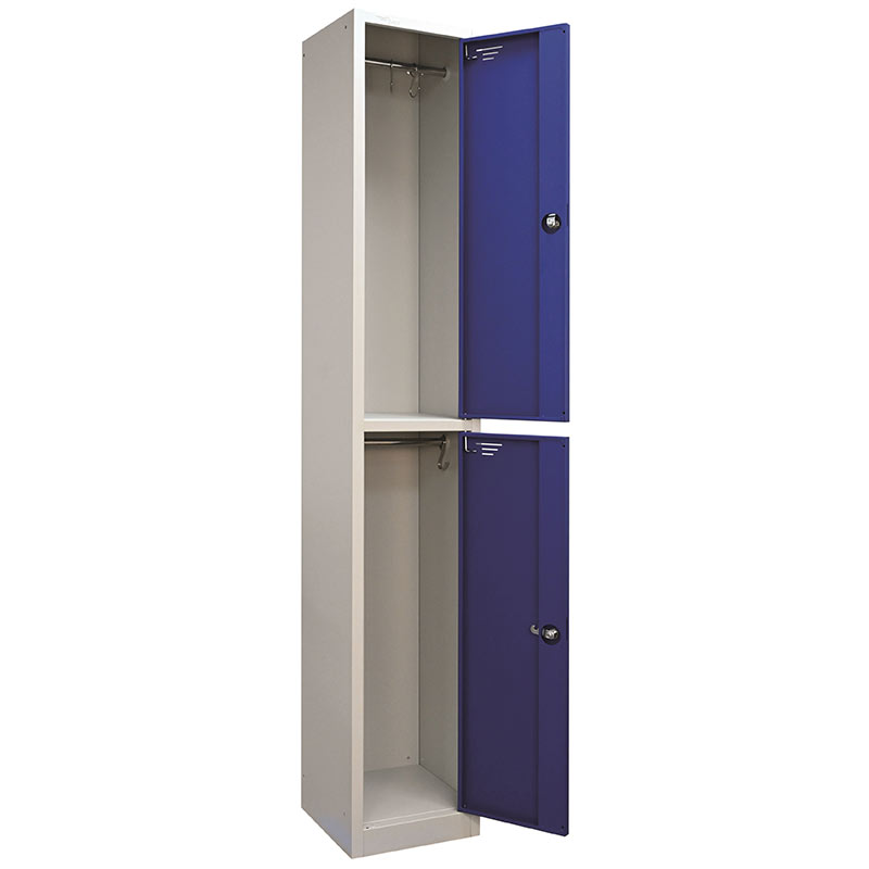 Fast Delivery Flat Top Self Assembly 2 Door Metal Locker - Blue Doors & Light Grey Carcass