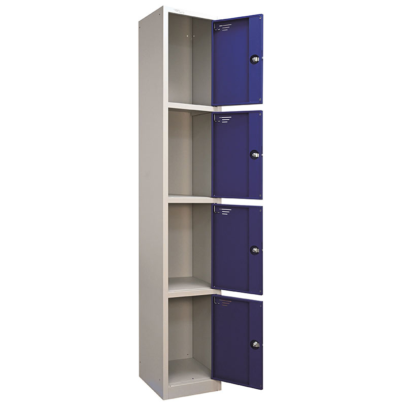 Fast Delivery Flat Top Self Assembly 4 Door Metal Locker - Blue Door & Light Grey Carcass