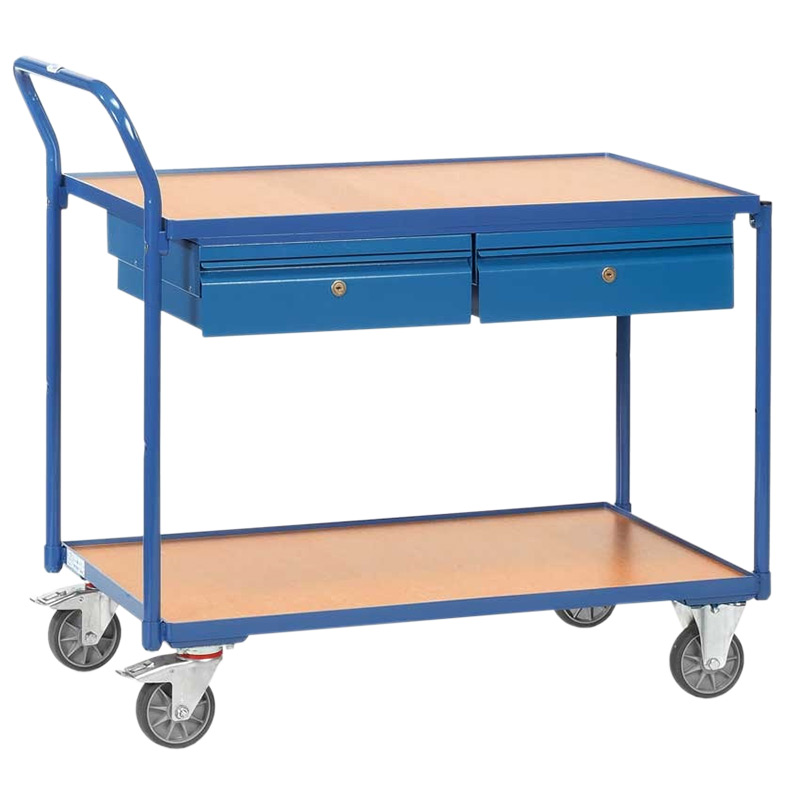 Fetra Table Top Cart With 2 Shelves, 2 Drawers 1000 x 600mm - Angled Handle