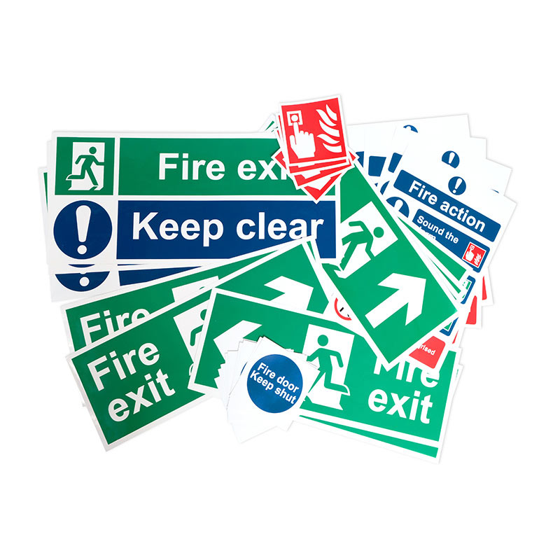 Pack of 33 rigid PVC Fire Exit signs