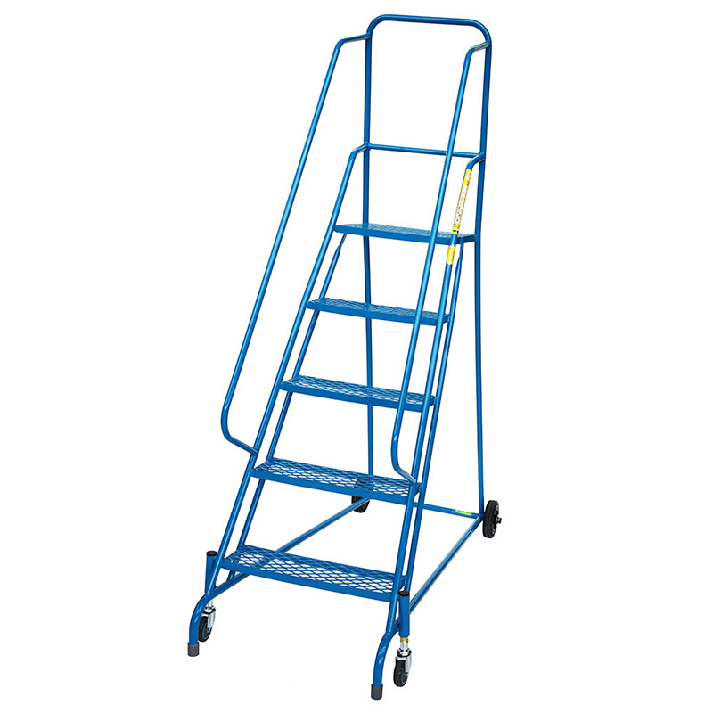 Spring Mobile Safety Steps - 5 expanded steel treads - platform height 1250mm - EN-131 & DGUV Tested