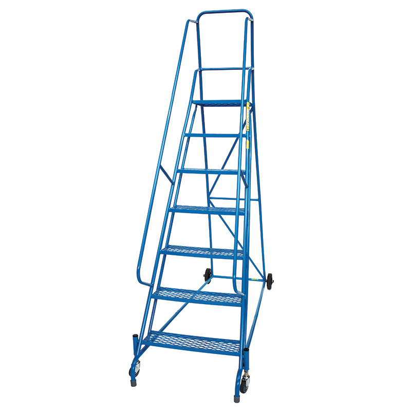 Spring Mobile Safety Steps - 7 expanded steel treads - platform height 1750mm - EN-131 & DGUV Tested