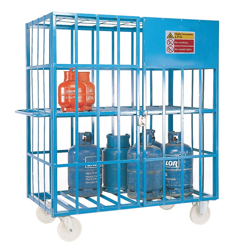 Gas cylinder cage - mobile - painted blue - 1900 x 1690 x 890mm
