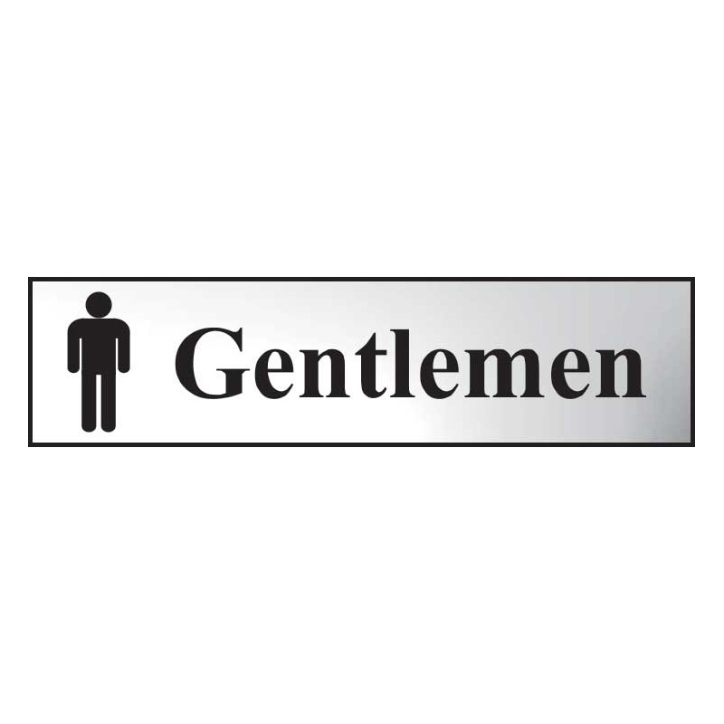 Gentlemen Sign - Polished Chrome Effect Laminate with Self-Adhesive Backing - 200 x 50mm