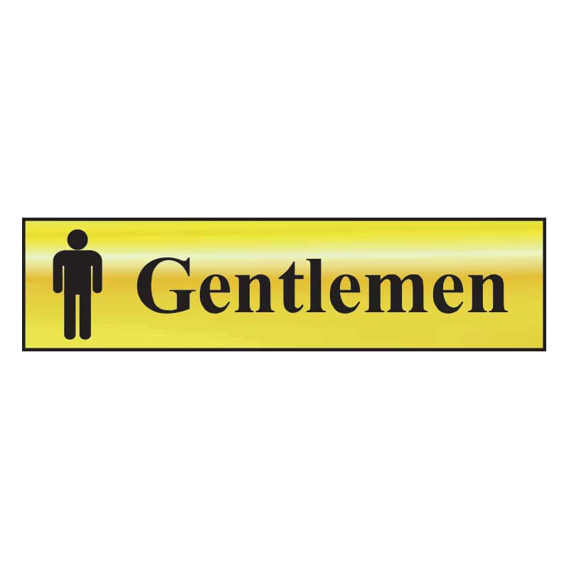 Gentlemen Sign - Polished Gold Effect Laminate with Self-Adhesive Backing - 200 x 50mm