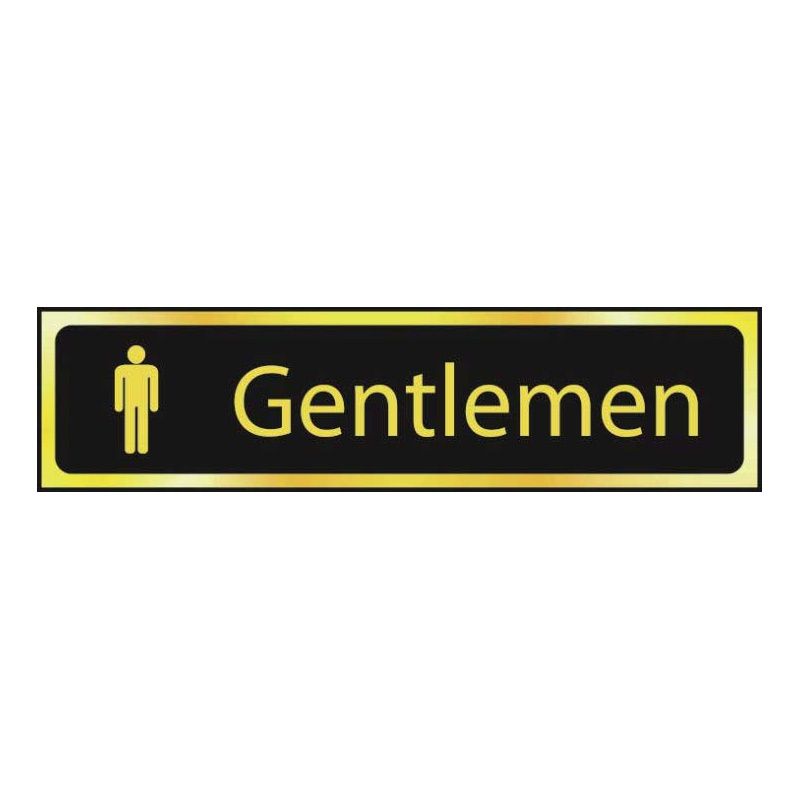Gentlemen Sign - Polished Gold & Black Effect Laminate with Self-Adhesive Backing - 200 x 50mm