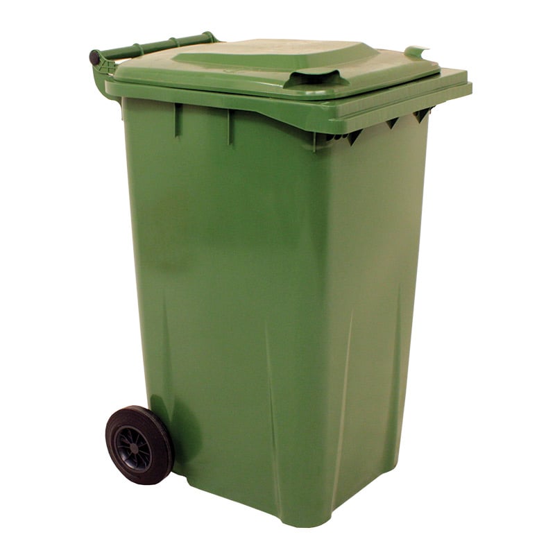 Green Wheelie Bin -  240 Litre - UV stabilised polyethylene, EN-840, RAL and DIN30760