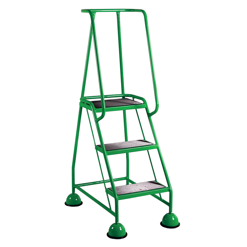 3 Tread Glide-Along Mobile Steps - Green Frame and Full Handrail