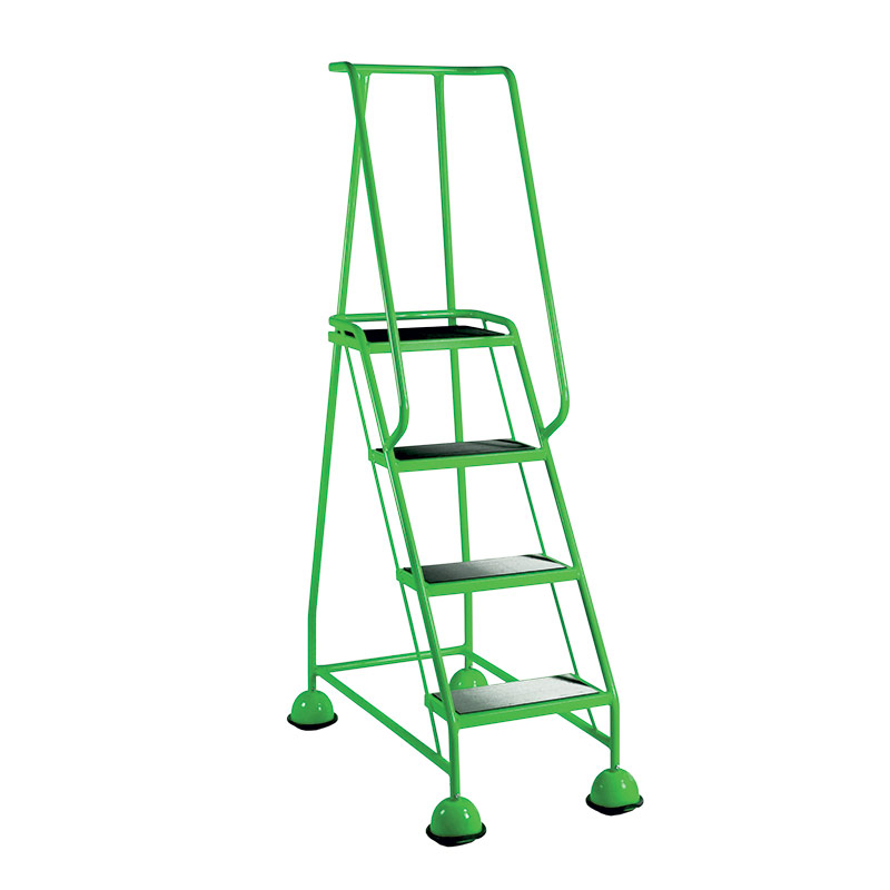 4 Tread Glide-Along Mobile Steps - Green Frame and Full Handrail