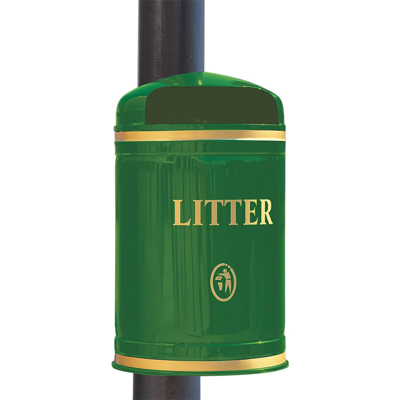 40L Post Mounted Hooded Litter Bin - Green