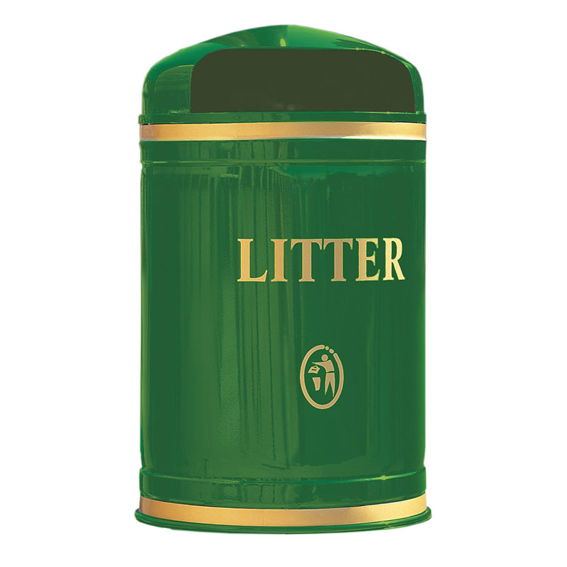 40L Wall Mounted Hooded Litter Bin - Green