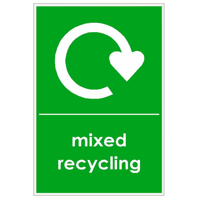 Green Wheelie Bin Sticker Mixed Recycling - 200 x 150mm
