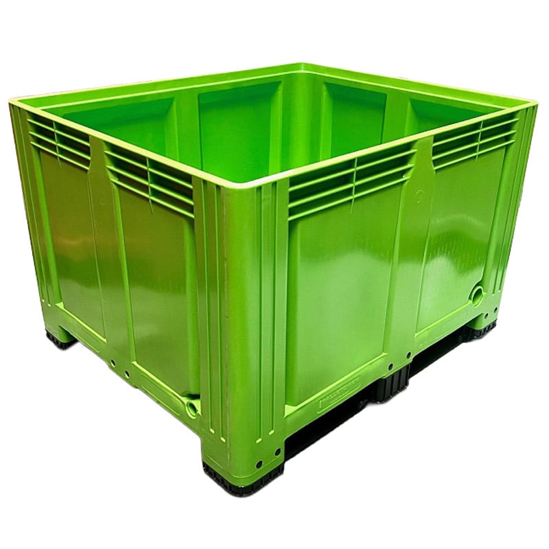 Green Solid Plastic Box Pallet with 2 Skids - 1000 x 1200 x 770mm
