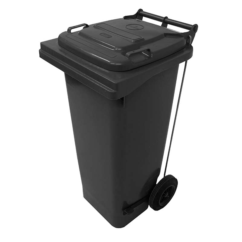 120L Pedal Operated Grey Wheelie Bin - conforms to RAL, DIN, AFNOR and draft CEN standards