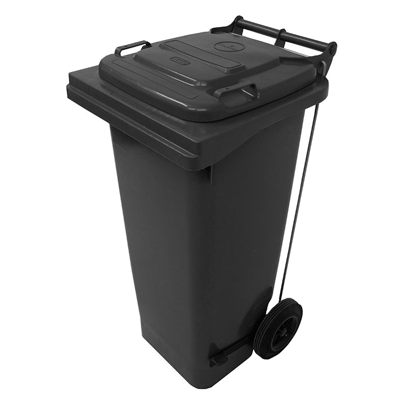 80L Pedal Operated Grey Wheelie Bin - conforms to RAL, DIN, AFNOR and draft CEN standards